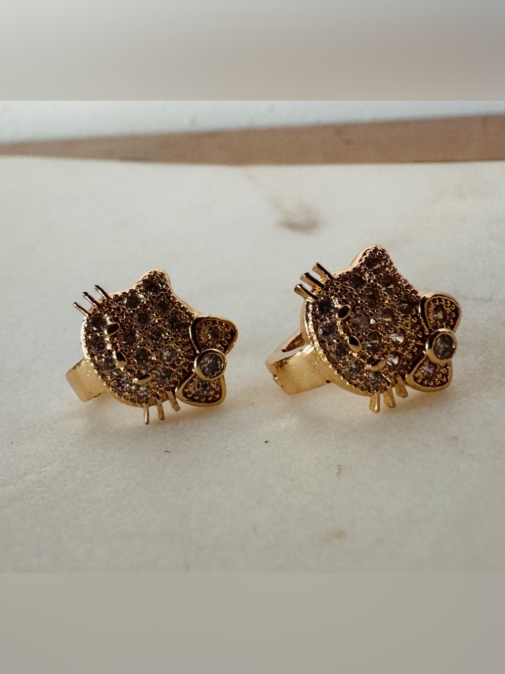 Hello Kitty Rhinestone Huggie Hoop Earrings Gold Tone Kawaii